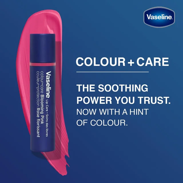 Vaseline Lip Care Colour+Care Blooming Pink Tinted Lip Balm Stick 3g with Manuka Honey | Up to 24Hr* Moisturization | Soft, Smooth & Pink-Tinted Lips