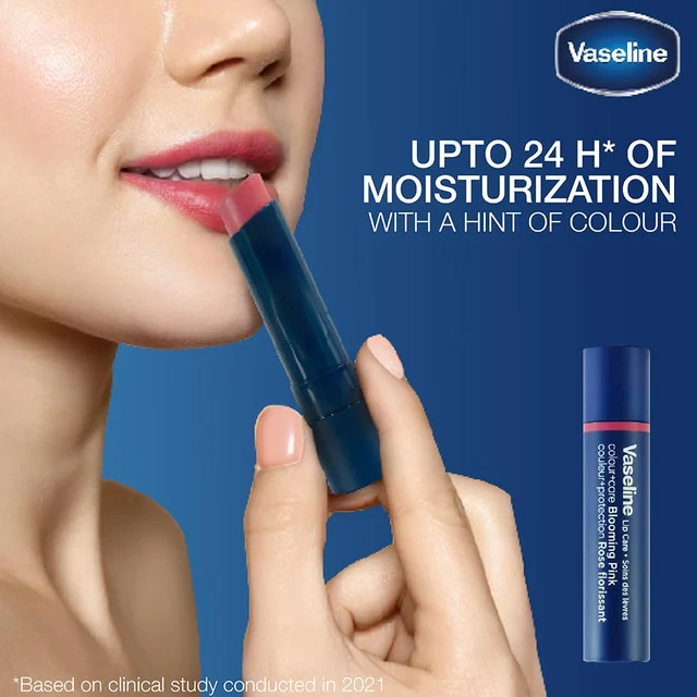 Vaseline Lip Care Colour+Care Blooming Pink Tinted Lip Balm Stick 3g with Manuka Honey | Up to 24Hr* Moisturization | Soft, Smooth & Pink-Tinted Lips