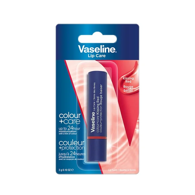 Vaseline Lip Care Colour+Care Kissing Red Tinted Lip Balm Stick 3g with Manuka Honey | Up to 24Hr* Moisturization | Soft, Smooth & Red-Tinted Lips