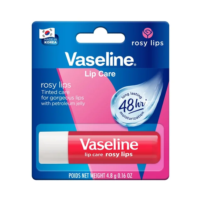 Vaseline Lip Care Rosy Lips Tinted Lip Balm Stick 4.8g | Up to 48Hr Moisturization | With Almond Oil & Rose Extract | Made in South Korea
