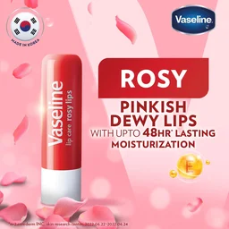 Vaseline Lip Care Rosy Lips Tinted Lip Balm Stick 4.8g | Up to 48Hr Moisturization | With Almond Oil & Rose Extract | Made in South Korea