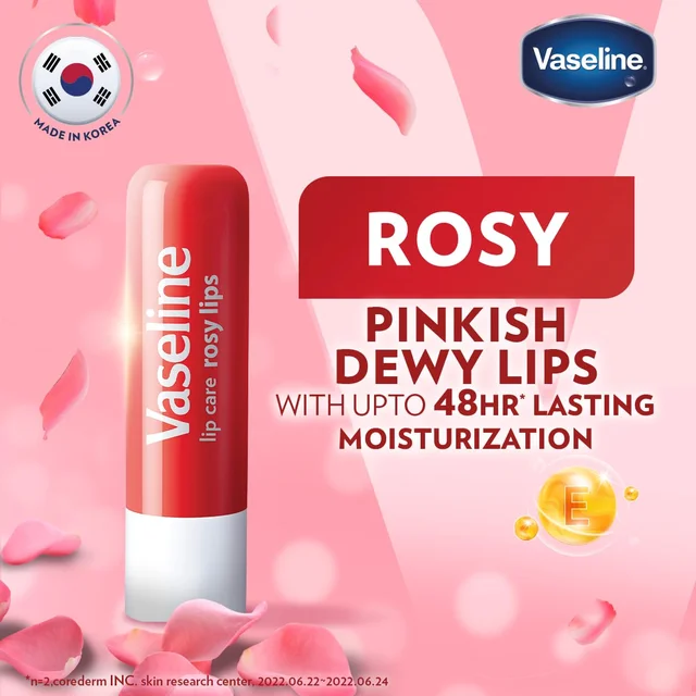 Vaseline Lip Care Rosy Lips Tinted Lip Balm Stick 4.8g | Up to 48Hr Moisturization | With Almond Oil & Rose Extract | Made in South Korea