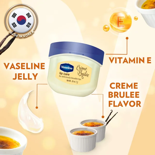 Vaseline Lip Therapy Creme Brulee Lip Balm 7g | Flavoured Balm for Smooth, Kissable Lips | Up to 72Hr Moisturization | Sweet Dessert Fragrance