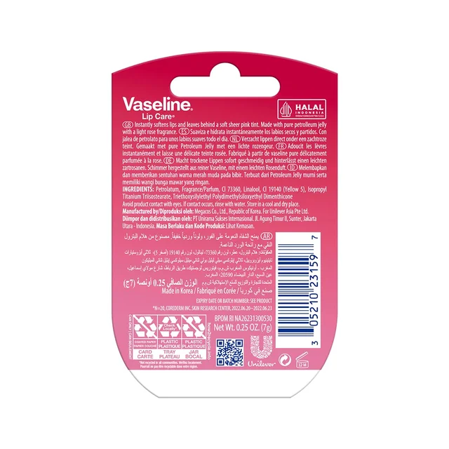 Vaseline Lip Therapy Rosy Lips Lip Balm 7g | Tinted Balm for Soft Pink Finish | Up to 72Hr Moisturization | Rosy Floral Fragrance | Daily Lip Care