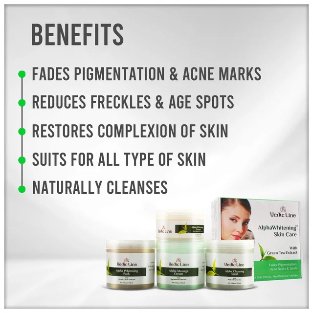 Vedic Line Alpha Whitening Facial Kit 350ml Green Tea Extract | For Reduces Freckles & Age Spots | Reduce pigmentation | Fades away Pigmentation & Acne Marks