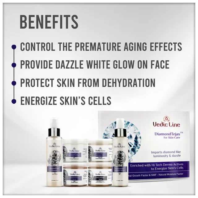 Vedic Line Diamond Tejas Facial Kit 600ml Skin Glowing Facial Kit, With Jojoba Oil, Diamond Bhasma and Vitamin B3 For Natural Glowing Face