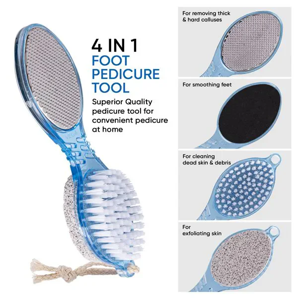 Vega VEGA 4-in-1 Pedicure Tool PD-02 | Multi-Function Foot Care Tool | Exfoliates, Files, Brushes & Cleans for Soft, Beautiful Feet | Perfect for Home Spa Pedicures