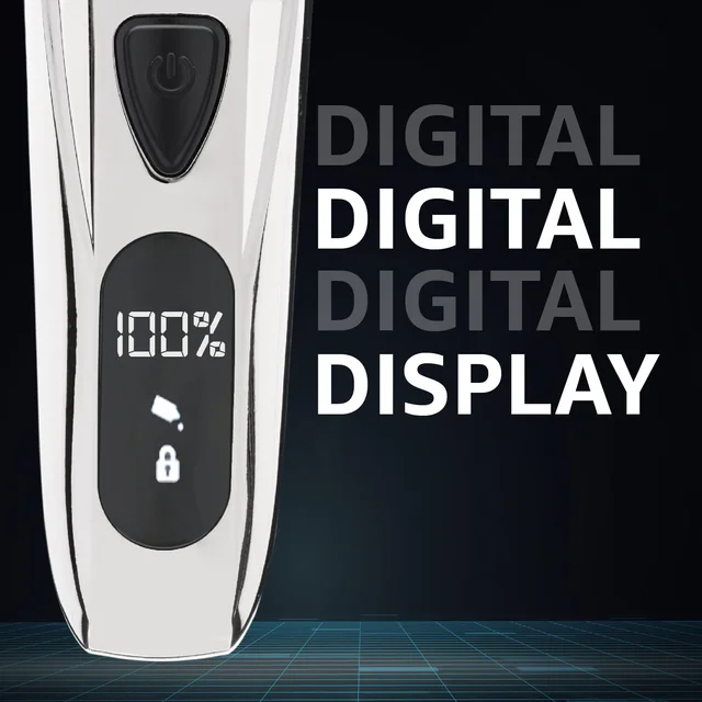 Vega Battery Powered Trimmer for Men (P3- Silver)| 160 Min Runtime | Titanium Blades | 40 Length Settings | Digital Display | 2 Comb Attachments | Corded & Cordless Use