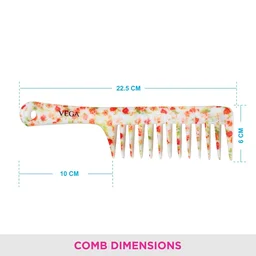 Vega VEGA Bloomy Shampoo Hair Comb DC-1268H | Smooth & Flexible Wide Teeth for Wet Hair | Tangle-Free Styling & Even Distribution of Conditioners or Masks