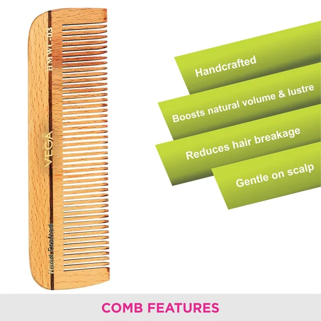 Vega HMWC 03 Wooden Dressing Handmade Hair Comb | India's No.1 Hair Comb Brand | Anti-Static | Reduces Breakage | Scalp Massage | Eco-Friendly | Unisex & Durable