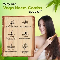 Vega WNC-04 Neem Hair Comb for Unisex | 100% Natural Neem Wood | India's No.1 Hair Comb | Anti-Dandruff, Hair Fall Control & Gentle Detangling | Eco-Friendly, Antibacterial & Frizz-Free