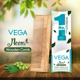 Vega WNC-04 Neem Hair Comb for Unisex | 100% Natural Neem Wood | India's No.1 Hair Comb | Anti-Dandruff, Hair Fall Control & Gentle Detangling | Eco-Friendly, Antibacterial & Frizz-Free