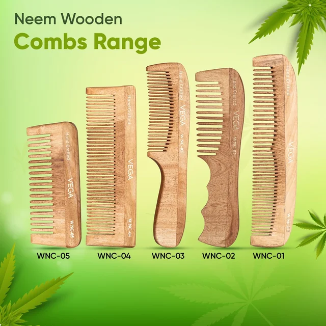 Vega WNC-04 Neem Hair Comb for Unisex | 100% Natural Neem Wood | India's No.1 Hair Comb | Anti-Dandruff, Hair Fall Control & Gentle Detangling | Eco-Friendly, Antibacterial & Frizz-Free
