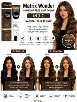 Matrix Wonder Ammonia Free Hair Color 6N (6.0) 90ML | Natural Dark Blonde Hair Colour | Long-Lasting Grey Coverage | Salon-Grade Formula for Soft, Smooth & Shiny Hair - 90g