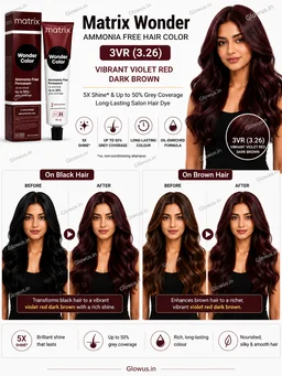 Matrix Wonder Ammonia Free Hair Color 3VR (3.26) 90ML | Vibrant Violet Red Dark Brown Hair Colour | 5X Shine & Up to 50% Grey Coverage | Long-Lasting Salon Hair Dye - 90g