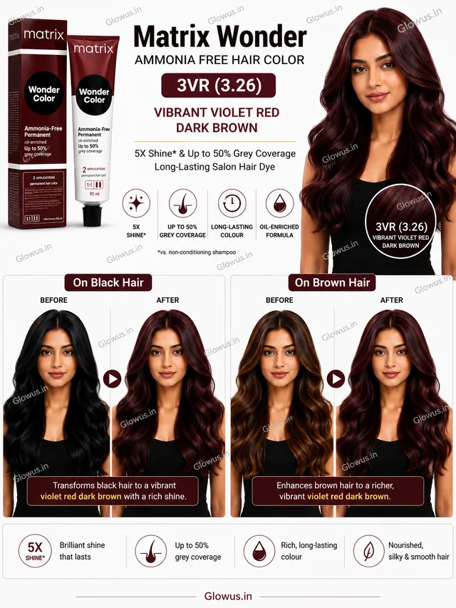 Matrix Wonder Ammonia Free Hair Color 3VR (3.26) 90ML | Vibrant Violet Red Dark Brown Hair Colour | 5X Shine & Up to 50% Grey Coverage | Long-Lasting Salon Hair Dye - 90g