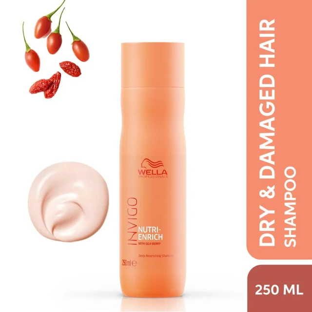 Wella Professionals Invigo Nutri-Enrich Shampoo for Damaged Hair (250ml) | Nourishing & Hydrating Cleanser for Dry | Damaged Hair & Enriched with Goji Berry | Nutrients & Vitamins.