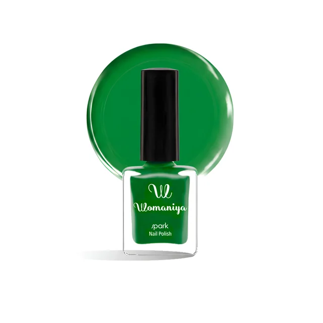 Womaniya Spark Nail Polish S02 Bright Green, Glossy Finish Nail Colour for Shiny Nails, Smooth Application, Stylish Manicure, Everyday Wear and Trendy Nail Looks