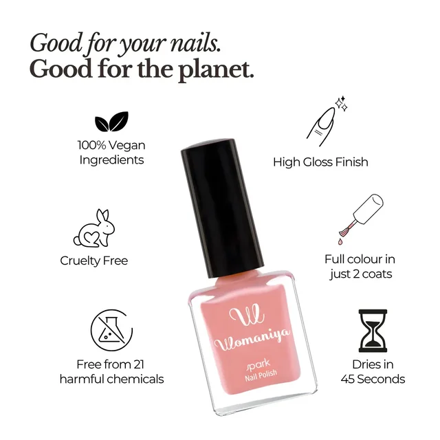 Womaniya Spark Nail Polish S01 Peach Gulabi Pink, Glossy Finish Nail Colour for Beautiful Shiny Nails, Smooth Application, Everyday Wear and Stylish Manicure Looks
