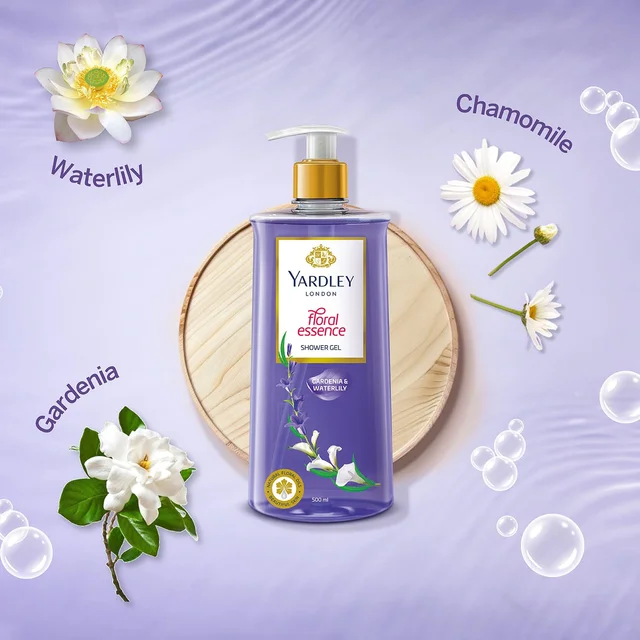 Yardley London Floral Essence Shower Gel 500ml | Gardenia & Waterlily | Hydrating & Refreshing | Paraben-Free | Luxurious Fragrance for Soft & Nourished Skin