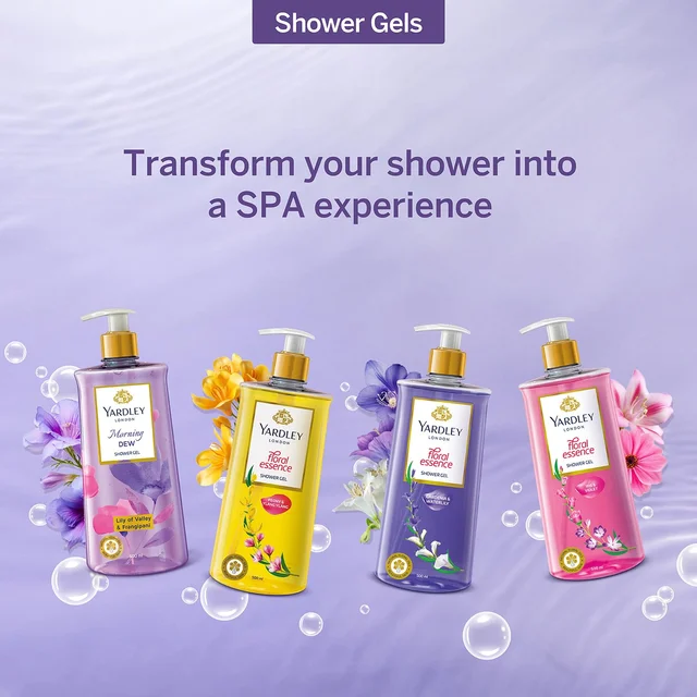 Yardley London Floral Essence Shower Gel 500ml | Gardenia & Waterlily | Hydrating & Refreshing | Paraben-Free | Luxurious Fragrance for Soft & Nourished Skin