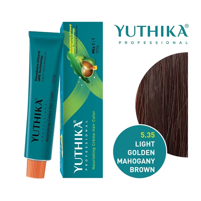 Yuthika Professional Creme Hair Color Tube 100gm with 5.35 Light Golden Mahogany Brown Shade | Permanent Fashion Shade | Smooth Shine Finish | Grey Coverage | Salon Quality Result at Home