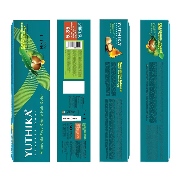 Yuthika Professional Creme Hair Color Tube 100gm with 5.35 Light Golden Mahogany Brown Shade | Permanent Fashion Shade | Smooth Shine Finish | Grey Coverage | Salon Quality Result at Home