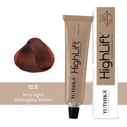 Yuthika Professional High Lift Creme Hair Colour 12.5 Very Light Mahogany Brown 50g | Permanent Hair Dye with Macadamia Oil & Vitamin E | Full Grey Coverage