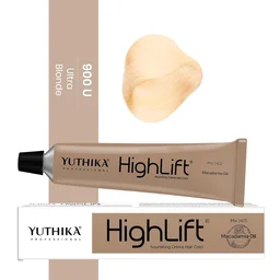 Yuthika Professional High Lift Creme Hair Colour 900U Ultra Blonde 50g | Permanent Hair Dye with Macadamia Oil & Vitamin E | Full Grey Coverage