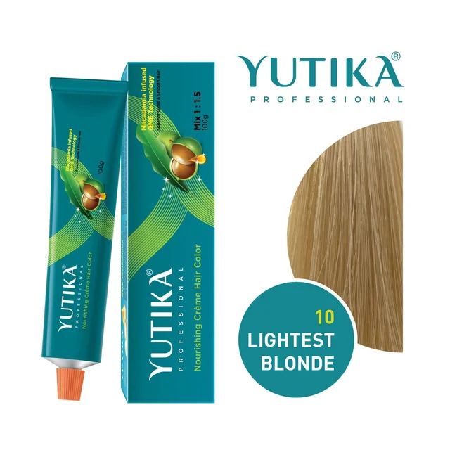 Yuthika Yutika Professional Creme Hair Color Tube 100gm Shade 10 Lightest Blonde Permanent Hair Dye for Grey Coverage Long Lasting Color Rich Shine Smooth Salon Finish