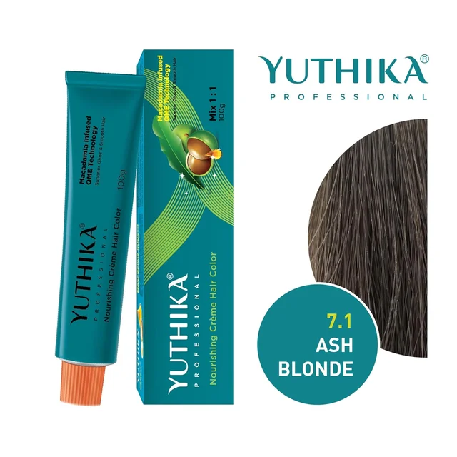 Yuthika Yutika Professional Creme Hair Color Tube 100gm Shade 7.1 Ash Blonde Permanent Hair Dye for Grey Coverage Long Lasting Color Rich Shine Smooth Salon Finish