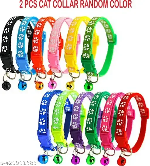 S.Blaze 2 Pieces Cat Collars - Paw Print Design, with Bell, Adjustable Strap, and Safety Release Buckle [Modern Paw Print Design for Your Cute Cats - 2 Random Colors