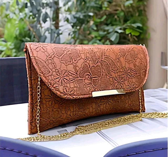 Small Leather Look Flower Sling Bag For Girls & Ladies - Bourbon