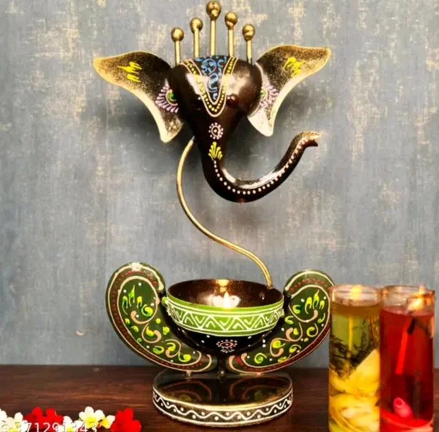 Handicrafy Vinayaka/ Ganesha Ji / Iron Table Decorative showpiece Tealight Candle Holder / Diya Holder / Loban Dhoop