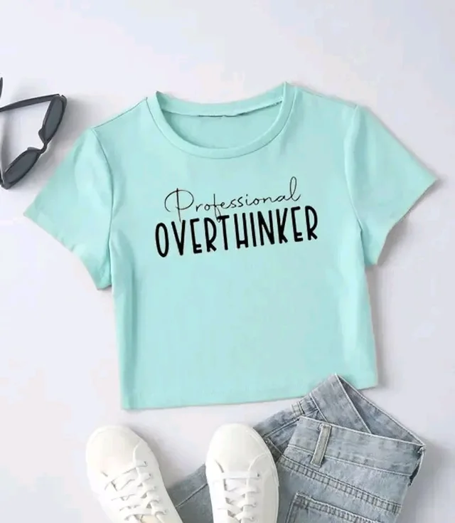 Stylish Combed Cotton Crop Top for Women - Powder Blue, M