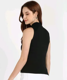 Womens Tank Top High Neck Cotton Top Stylish Women Top - Black, XL