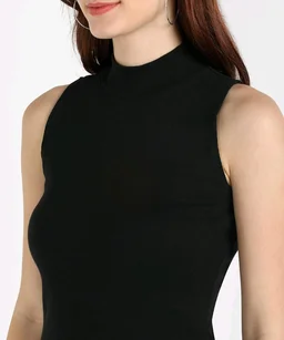 Womens Tank Top High Neck Cotton Top Stylish Women Top - Black, XL