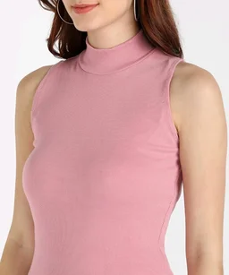 Womens Tank Top High Neck Cotton Top Stylish Women Top - Pink, XL