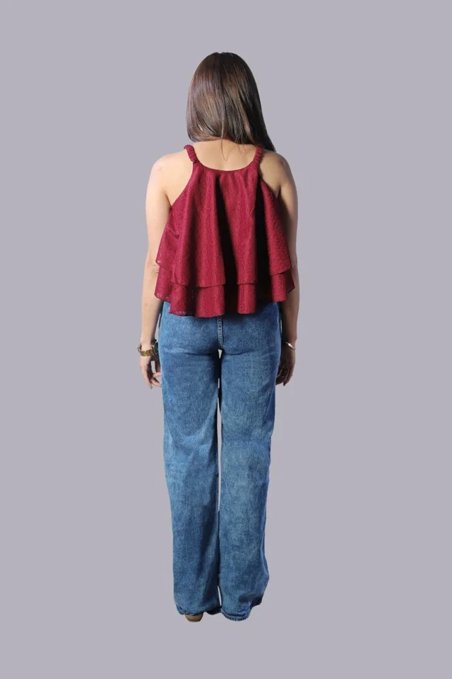 Casual Sleeveless Printed Women Green Top - Maroon, XL