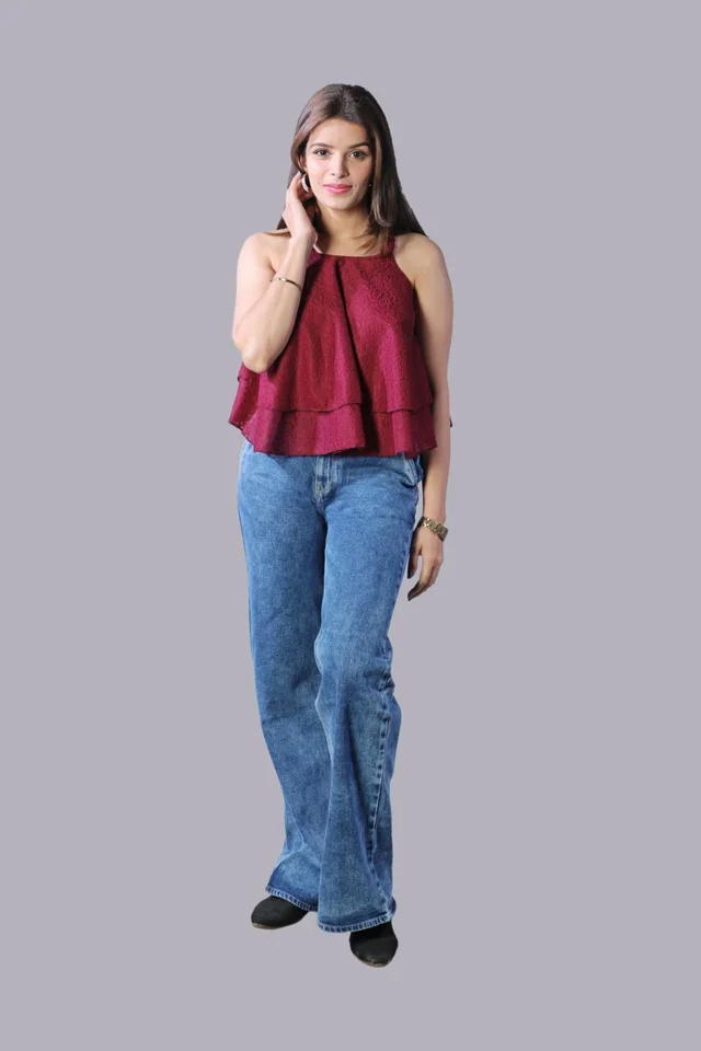 Casual Sleeveless Printed Women Green Top - Maroon, XL