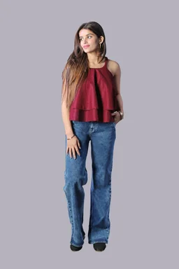 Casual Sleeveless Printed Women Green Top - Maroon, XL