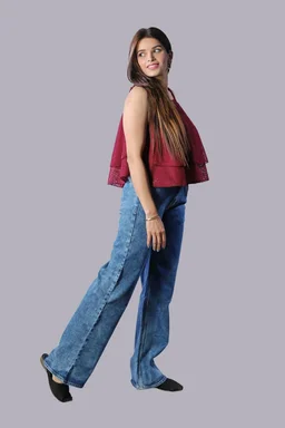 Casual Sleeveless Printed Women Green Top - Maroon, XL