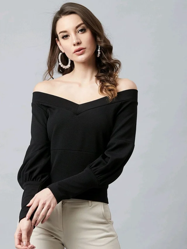 Casual Regular Sleeves SolidWomen Multicolor Top - Black, S