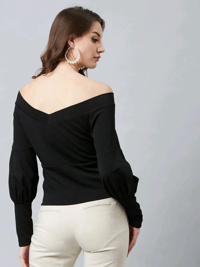 Casual Regular Sleeves SolidWomen Multicolor Top - Black, S