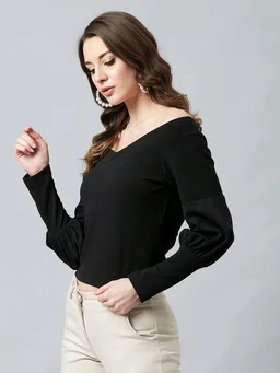 Casual Regular Sleeves SolidWomen Multicolor Top - Black, S