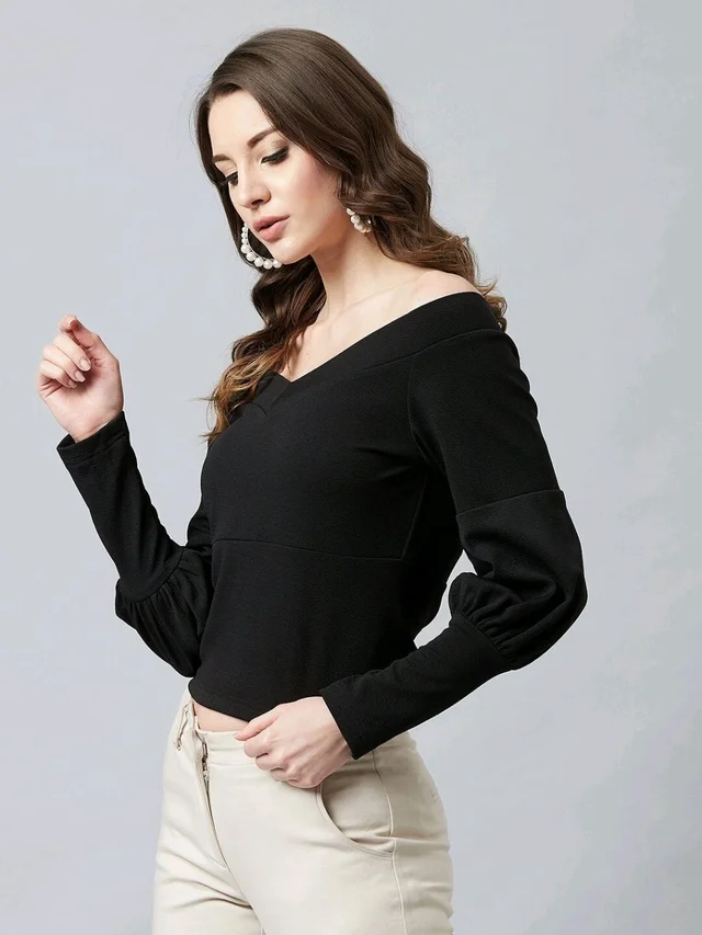 Casual Regular Sleeves SolidWomen Multicolor Top - Black, S