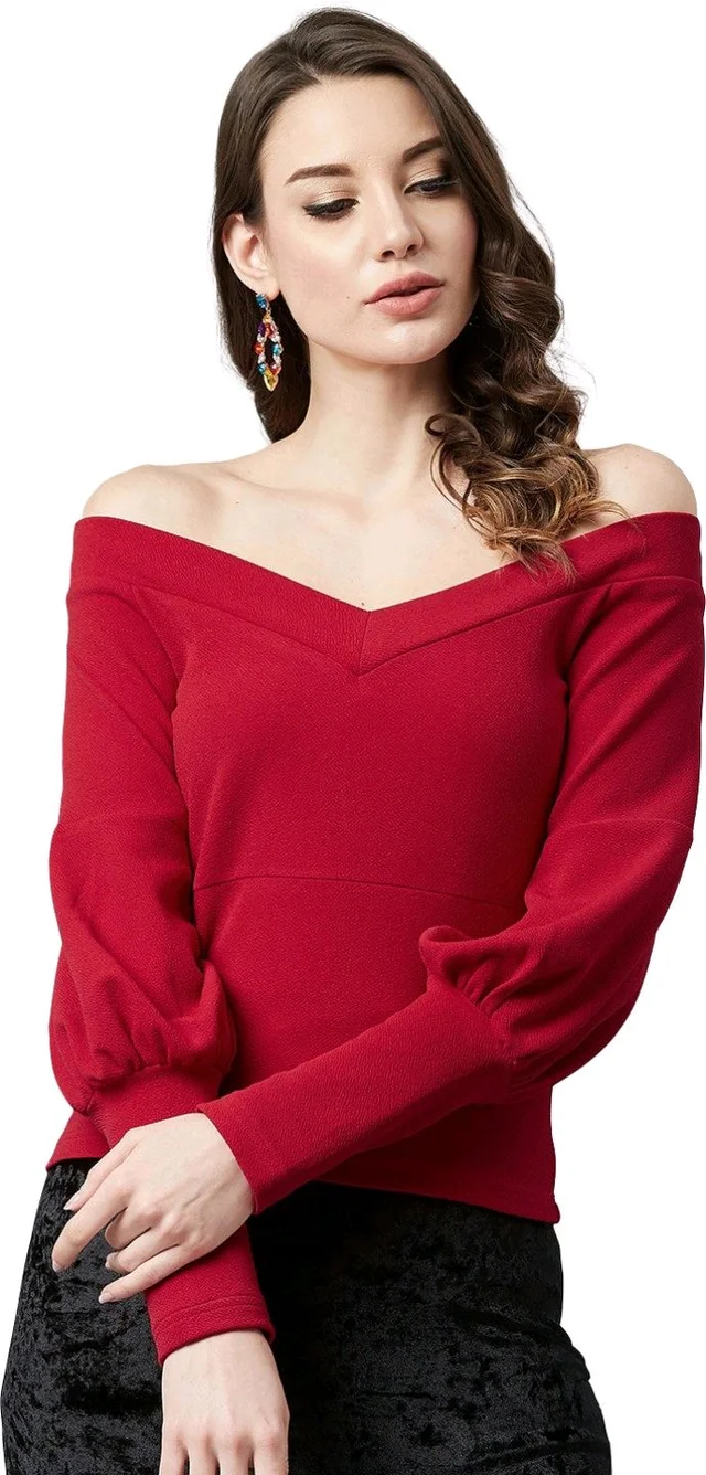 Casual Regular Sleeves SolidWomen Multicolor Top - Maroon, S