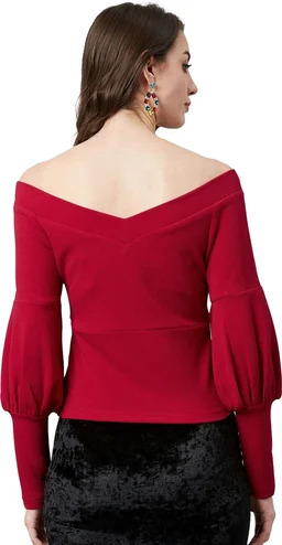 Casual Regular Sleeves SolidWomen Multicolor Top - Maroon, S