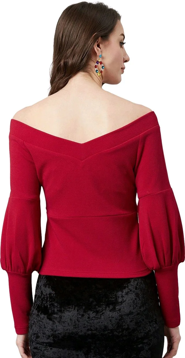 Casual Regular Sleeves SolidWomen Multicolor Top - Maroon, S