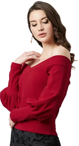 Casual Regular Sleeves SolidWomen Multicolor Top - Maroon, S
